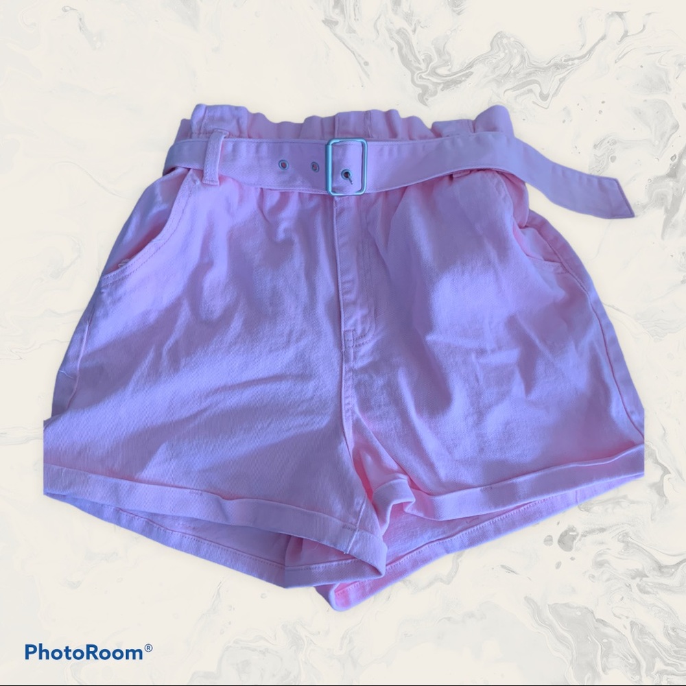 Pink never worn high waist Jean shorts with belt